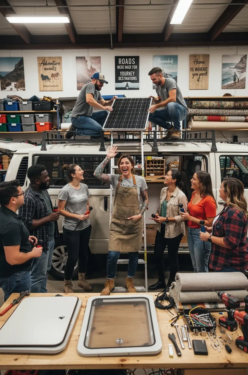 Демонстрация применения современных материалов для улучшения интерьера кемпера во время мастер-класса